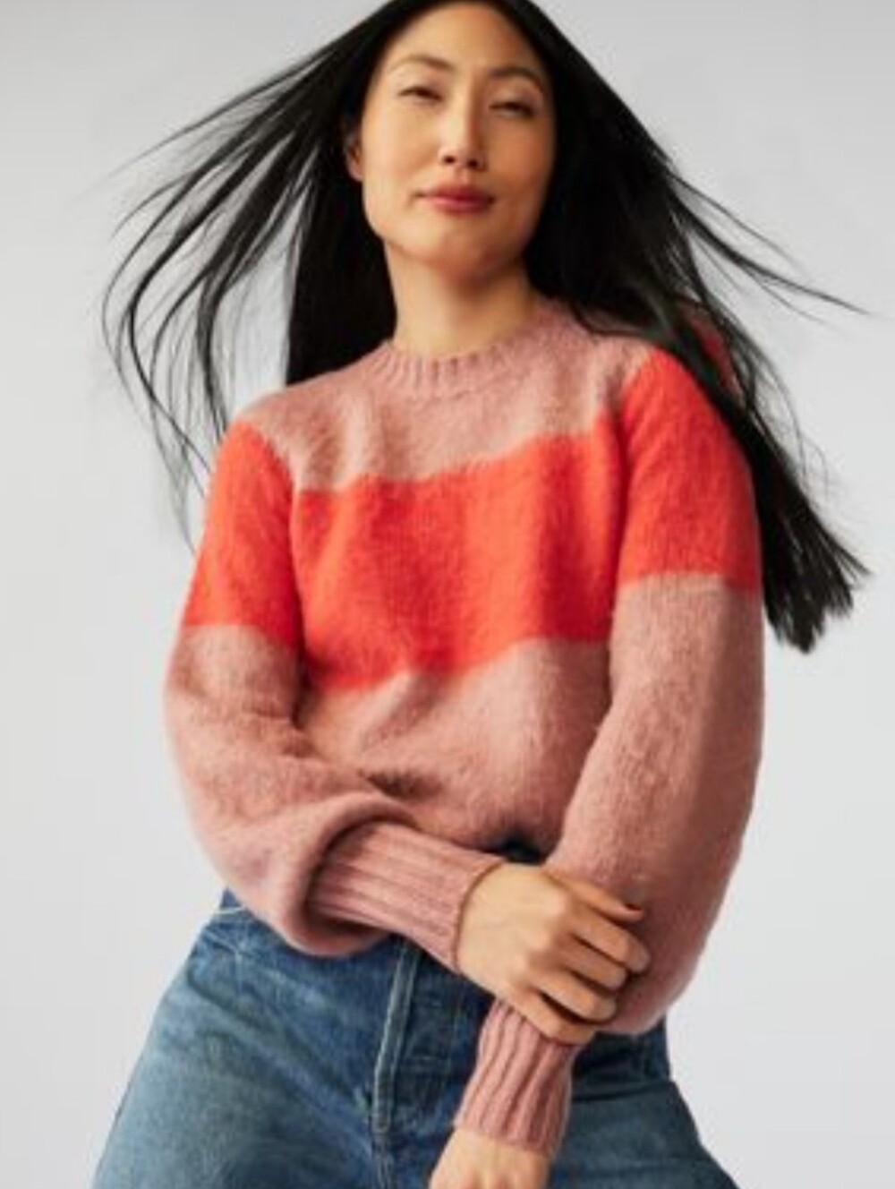All Saints Size M Striped Crewneck Sweater in Blush Pink and Orange NWT
